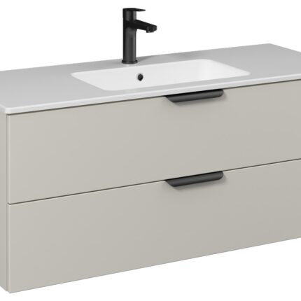 Isvea Liv Lavabo Ünitesi, Çift Çekmeceli, Siyah Kulplu, 120 cm, Soft Touch Yüzey, Açık Kumbeji - 24LVS211120I - Banyo Dolapları