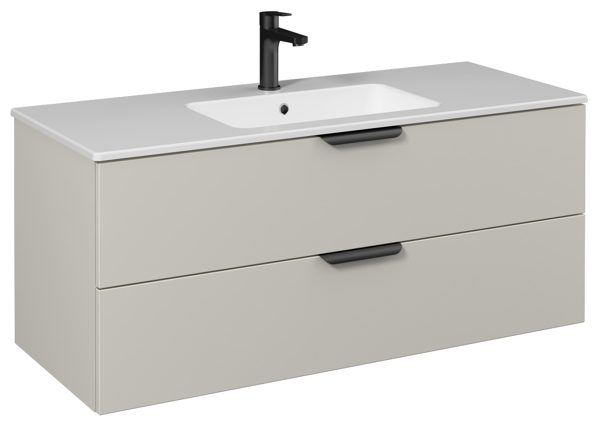 Isvea Liv Lavabo Ünitesi, Çift Çekmeceli, Siyah Kulplu, 120 cm, Soft Touch Yüzey, Açık Kumbeji