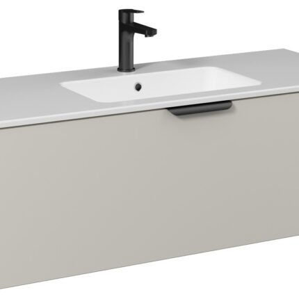 Isvea Liv Lavabo Ünitesi, Tek Çekmeceli, Siyah Kulplu, 120 cm, Soft Touch Yüzey, Açık Kumbeji - 24LVS221120I - Banyo Dolapları