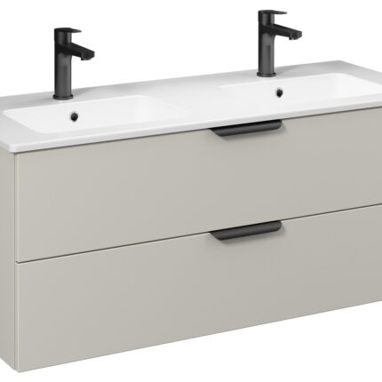 Isvea Liv Çift Hazneli Lavabo Ünitesi, Çift Çekmeceli, Siyah Kulplu, 120 cm, Soft Touch Yüzey, Açık Kumbeji - 24LVS212120I - Banyo Dolapları