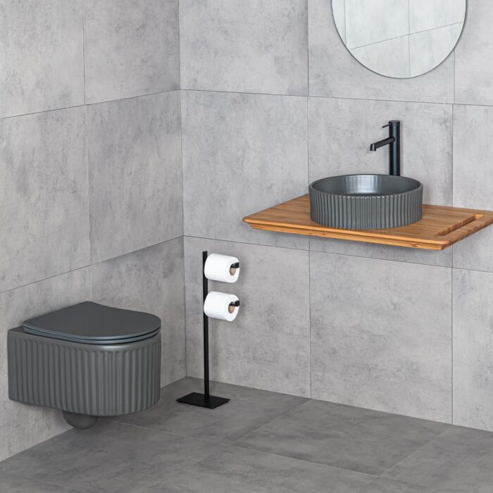 Lena E-W1001MF Tezgah Üstü Mat Füme Lavabo - Görsel 3