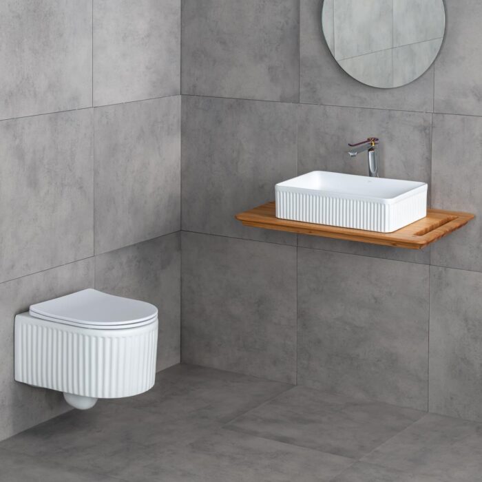 Lena E-W1004MB Tezgah Üstü Lavabo Mat Beyaz - Görsel 3
