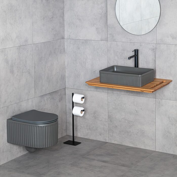 Lena E-W1004MF Tezgah Üstü Lavabo Mat Füme - Görsel 3