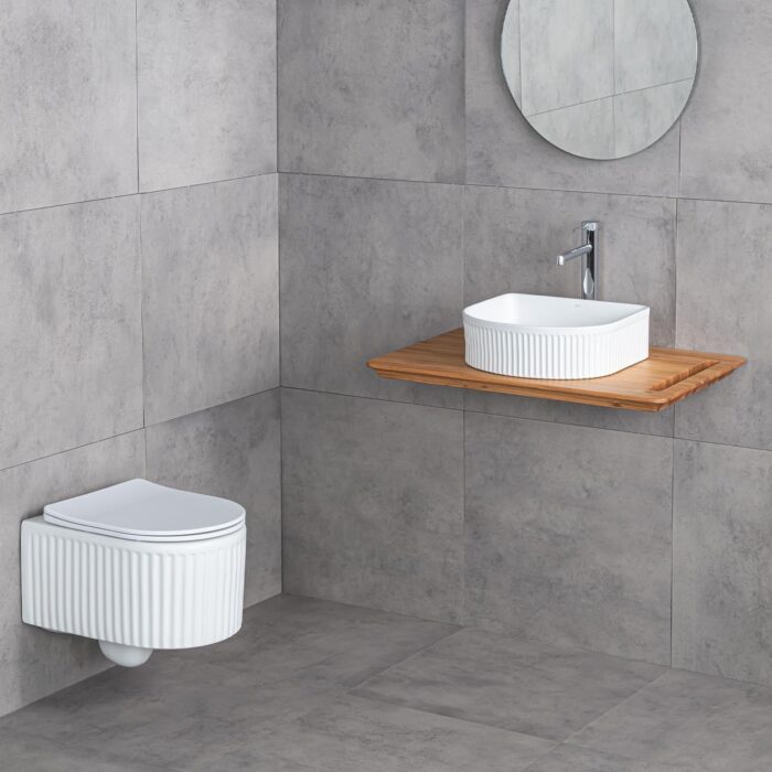 Lena E-W1005MB Tezgah Üstü Lavabo Mat Beyaz - Görsel 4