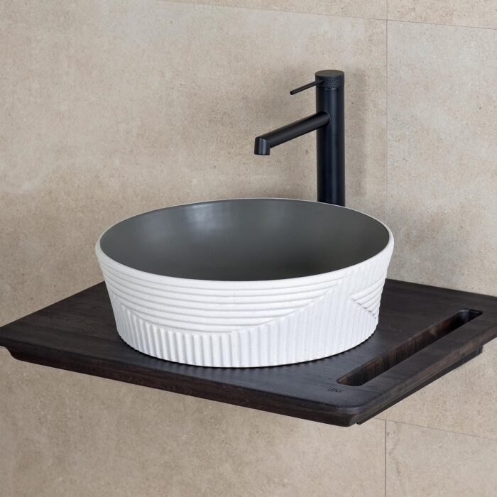 Lena E-W1502MKG Tezgah Üstü Lavabo Mat Koyu Gri & Beyaz - Görsel 2