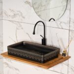 Lena EY-7034S Tezgah Üstü Lavabo Siyah & Altın - Görsel 2