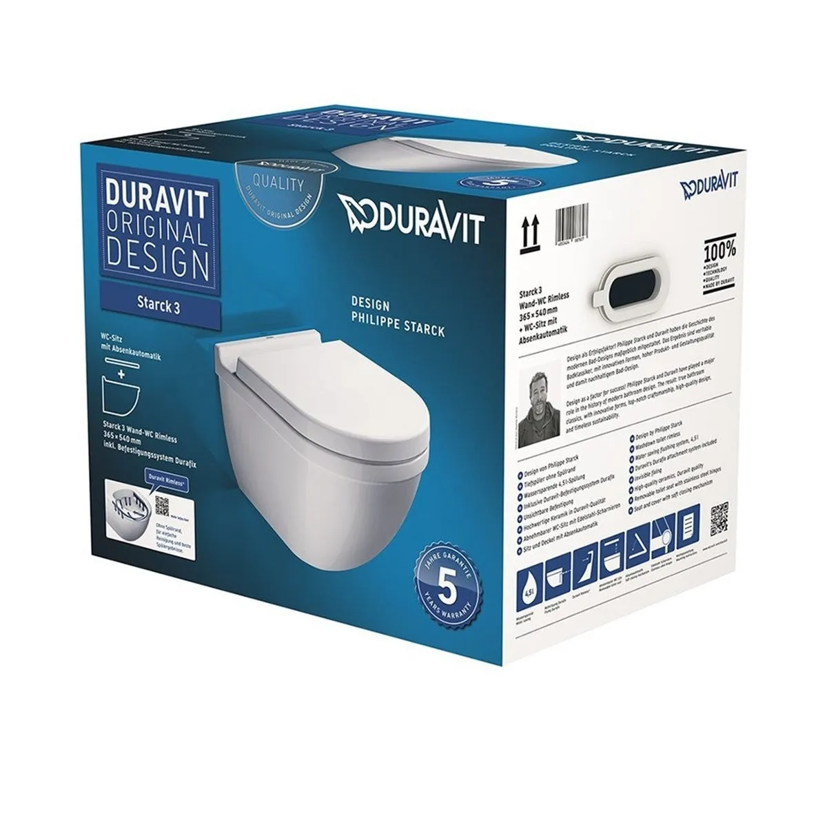 Duravit Starck 3 Kanalsız Rimless Hygieneglaze Asma Klozet (Özel Kutuda, Yavaş Kapanır Kapak Dahil) - 45273920A1 - Asma Klozet